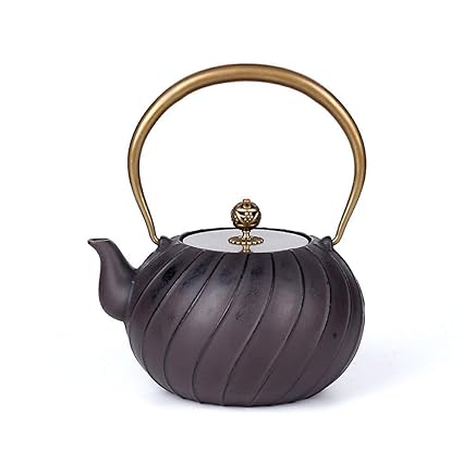 ShiSyan Cast Iron Teapot Fringe Pattern Japanese Tea Cast Iron Teapot Copper Sleeve 1300 Ml Beautiful Black Ornament for Loose Leaf Tea (Color : Black, Size : 1300ml)