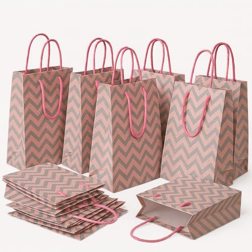 Image of Oasis Pack of 10 Holi Gift Bags For Flower Bouquet & Floral Hamper | Goodie Bags for Wedding Return Gifts, Birthday, Bridal & Baby Shower | 17cm X 18cm X 25 cm | Pink & Grey