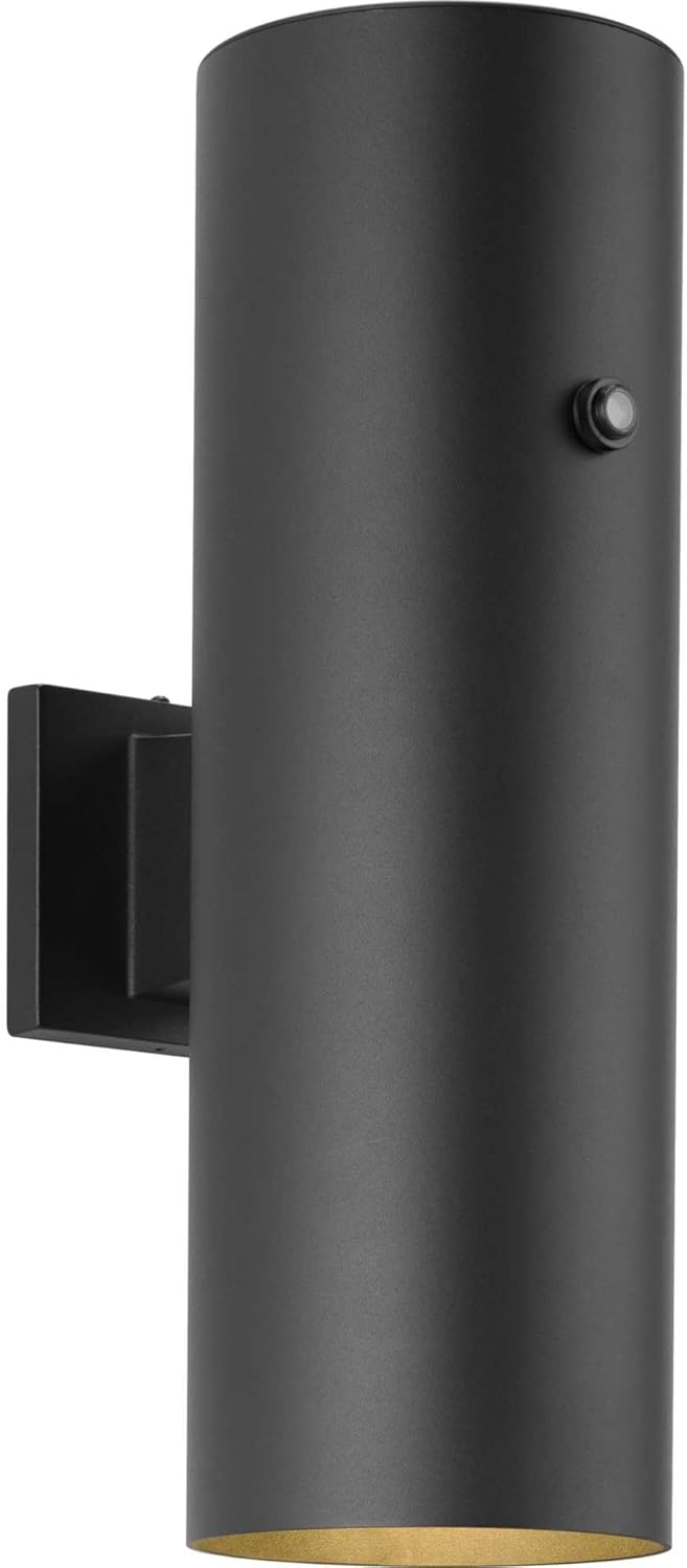 Progress Lighting 1-Light 6-Inch Black Modern Outdoor LED Large Up/Down Wall Lantern Light with Photocell, Cylinder Collection, Indoor & Outdoor, P550104-031-30, Black
