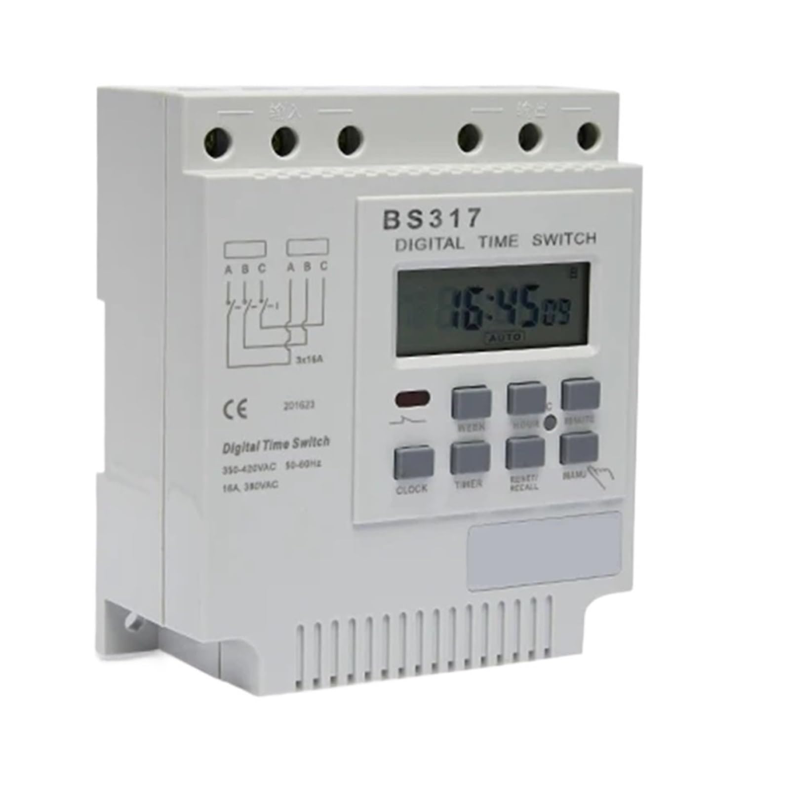 Relè temporizzatore Timer elettronico programmabile trifase 400V con 16 Volte di accensione/spegnimento al Giorno Intervallo di impostazione 'Ora 1 min-168 Ore