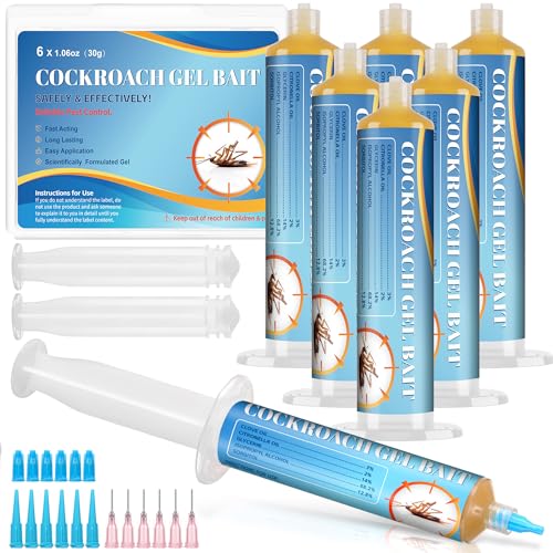 6 Pack Large Roach Gel Bait, Roach Killer Indoor Infestation, Cockroach Bait for Home Kitchen Indoor, Perfect for Hard-to-Reach Areas, Pet Safe, 30g Each