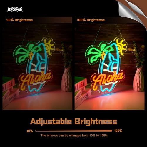 Image of Aloha Palm Tree Neon Sign Tiki Bar Neon Sign Hawaiian Decor for wall decor Beer Bar Pub Club Home Party Restaurant Dimmable USB Powered