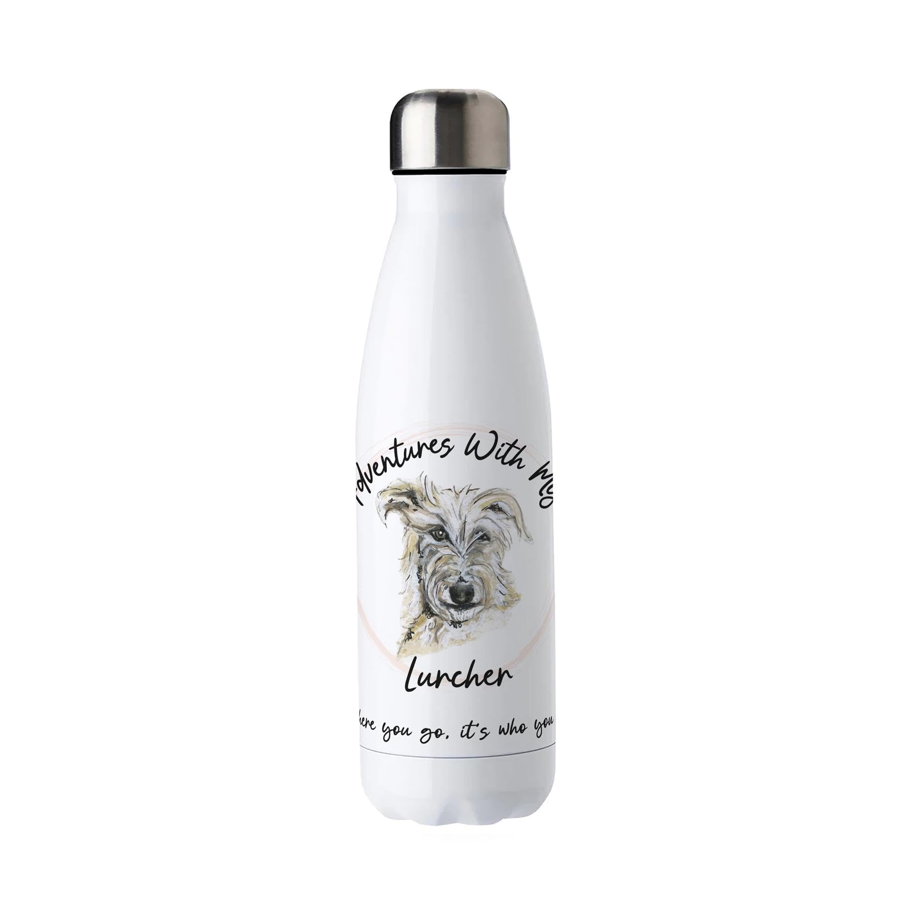 Purely Home Adventures With My Lurcher Metal Water Bottle - Double Walled 500Ml Hot/Cold Drinks Bottle Outdoor Dog Gifts