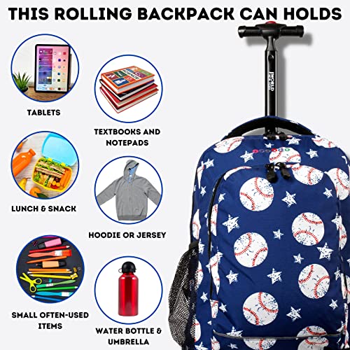 Image of J World New York Kids' Sunny Rolling Backpack Adults, Base Ball, One Size,17 X 11.5X 5.5 inch (H X W X D) inch