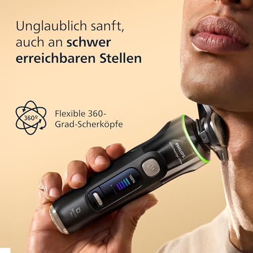 Philips elektrischer Rasierer i9000 Prestige Ultra für Herren, Nass- und Trockenrasur, schwarz, Druck- und Bewegungssensor, Trimmeraufsatz, Reinigungsstation, Ladestation und Reiseetui (XP9405/31) 4