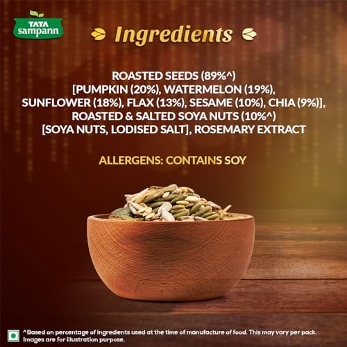 Image of Tata Sampann Protein 7-in-1 Seed & Nut Mix | Contains Roasted Pumpkin, Watermelon, Sunflower, Flax, Chia, Sesame Seeds & Soya nuts | Rich in Protein, Magnesium, Phosphorous & Dietary Fibre | 200g