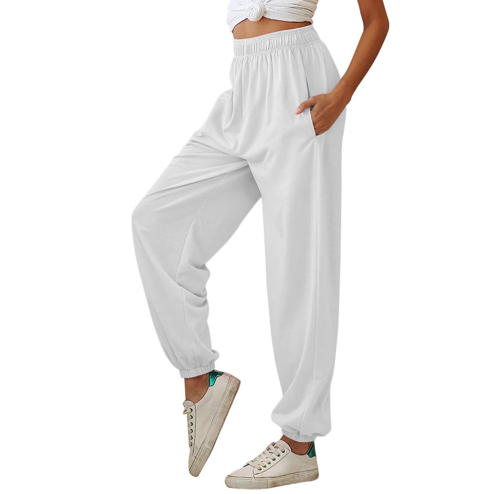Nuofengkudu Mujer Harem Pantalones Jogging con Bolsillos Elastica Cintura Alta Comodo Llanura Largos Pantalón Deportiva Jogger Pants Sweatpants Casual Ropa de Casa