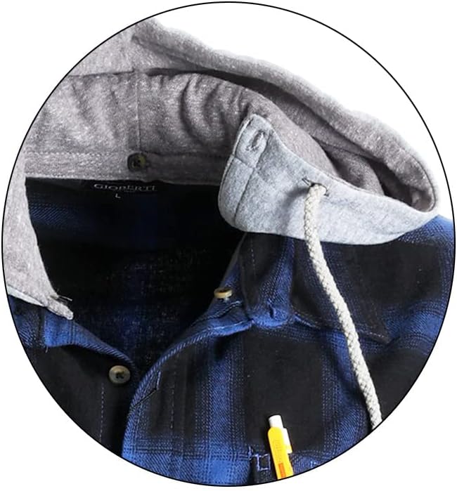 Vista 2 de Gioberti - Camisa de franela a cuadros para hombre, con capucha extraíble y botones