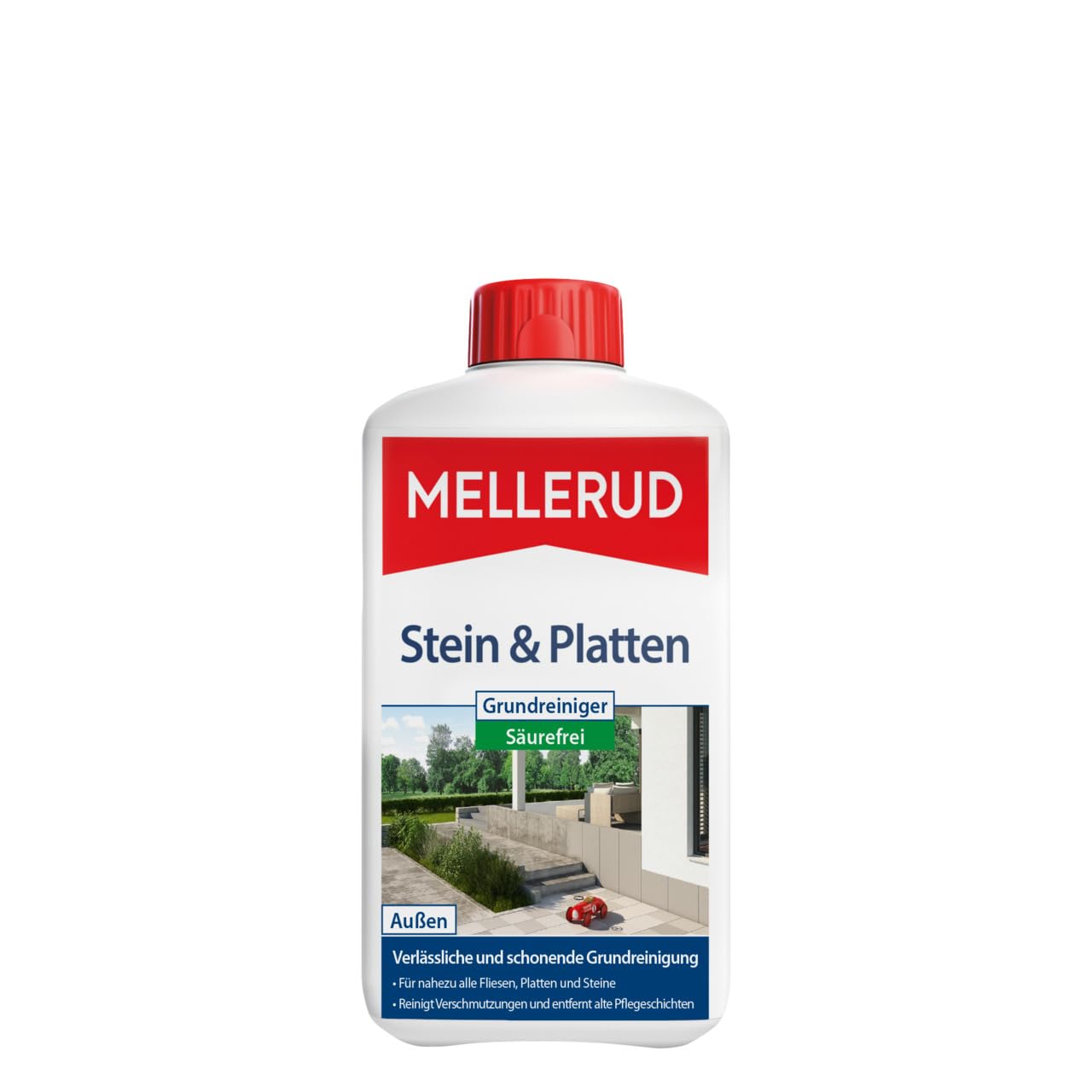 MELLERUD Stein & Platten Grundreiniger Säurefrei | 1 x 1 l | Effizientes Reinigungsmittel | für alle Natur- und Kunststeinarten | Marmor, Sand- und Kalkstein uvm. | säurefrei | Gegen Schmutz