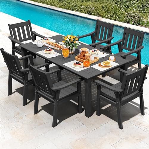 Image of YEFU Patio Dining Chairs Set of 6: All Weather Outdoor Dining Chairs with Wide Curved Seat and Backrest - Outdoor Furniture Plastic for Outside Backyard /Garden /Porch /Deck 350lbs Capacity Black