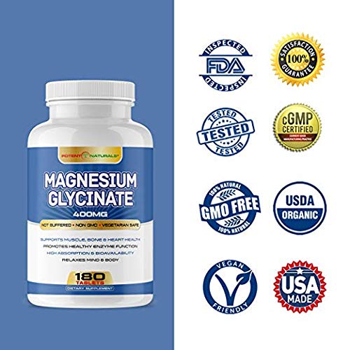 Magnesium Glycinate 400mg 180 Tablets Maximum Strength, Healthy Relaxation, Muscle Function