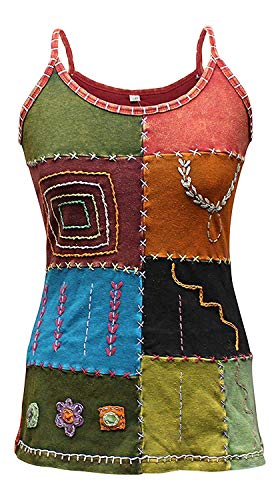 Shopoholic Fashion Women Hippie Style Ladies Tank Tops/Vest,Patchwork T-Shirt,Festival Cami Boho[3XL,Orange Patch]