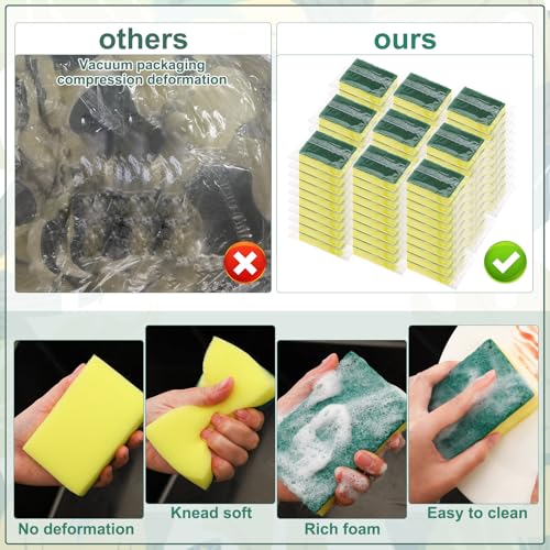 Image of 90 Pack Individually Wrapped Sponges Uncompressed Kitchen Dishwashing Non Scratch Scrouing Sponge Bulk for Hotel Car Airbnb Apartments,Green