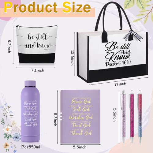 7 Pcs Christian Gift for Women Faith, Inspirational Religious Christmas Gifts, Catholic Tote Bag Makeup Bag Pens2