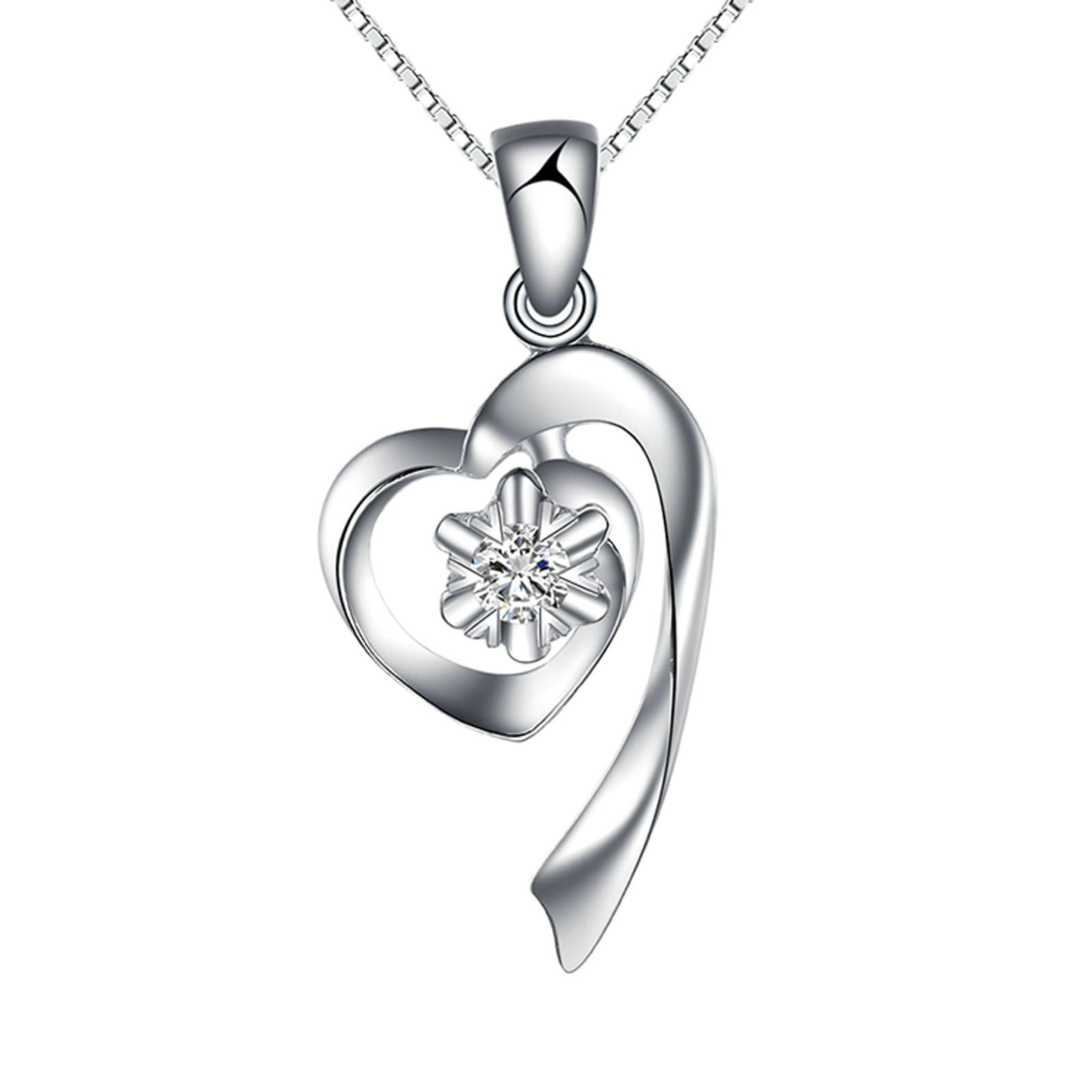 Collana Oro Donna 18K, Ciondolo Oro Bianco Cuore con Diamante