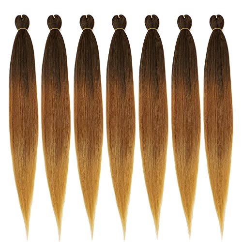 36'' Ombre Pre Stretched Braiding Hair Yaki Texture Crochet Braid Hair Extensions Fashionable 3 or 4 Tones Kanekalon Braiding Hair Pre Stretched 0.27 LB/bundle (7 bunldes, 1b/purple/blue/l.blue)…