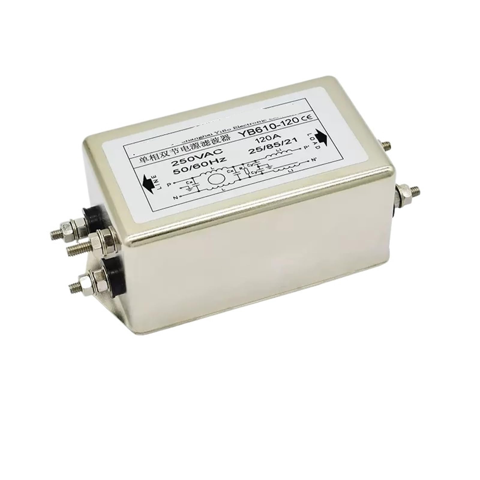 Filtro de alimentación monofásico YB610-20A de doble sección con chasis reforzado
