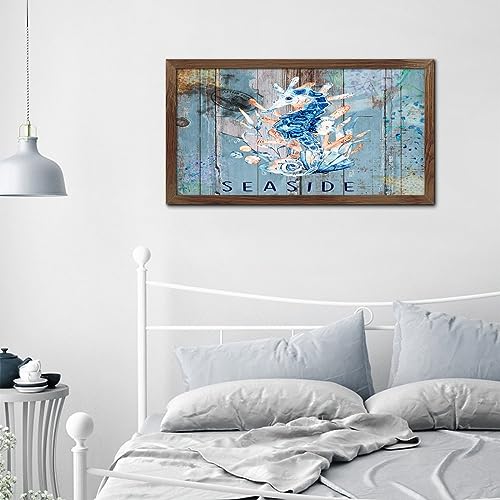 Letrero de madera náutico con caballito de mar retro para pared de casa 8