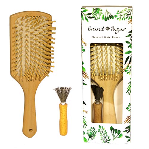 Natural Wooden Hair Brush – Natural Wood Large Square Paddle Brush with Bamboo Handle & Bamboo Bristle, Hair Detangling and Scalp Massage, Hair Brushes for Travel Women Mens Kids