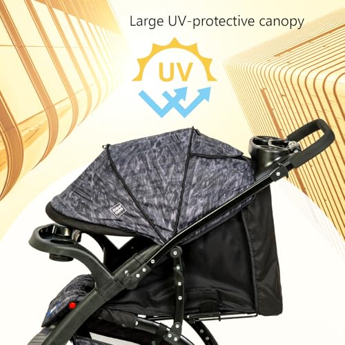 Image of Mee Mee Easy to Push Baby Stroller Pram with Quick One Hand Folding | Comfortable Seating | Fully Rotating Wheels | Feeding Tray for New Born Baby /Kids, 0-4 Years, Grey