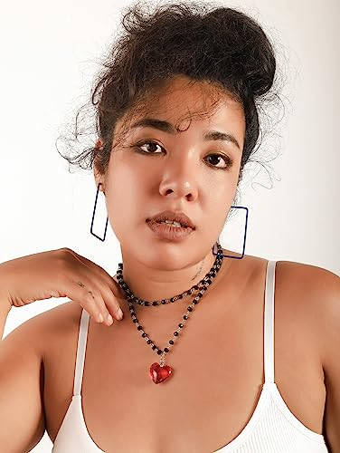 Sacina Goth Y2k Red Heart Necklace, Layered Black Beaded Heart Choker, Gothic Emo Grunge Y2k Necklace, Valentine Gift, Halloween Christmas Jewelry Gift For Women4