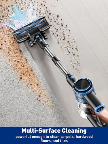 Image of VOKENE Cordless Vacuum Cleaner, 8 in 1 Powerful Suction Lightweight Vacuum Cleaner for Home, LED Display, 3 Suction Modes, 45Mins Detachable Battery Vacuum for Hard Floor Carpet Pet Hair (Blue)