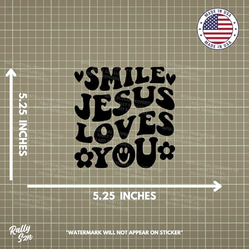Image of Smile Jesus Loves You - Christian Jesus Cross Car Vinyl Decal Bumper Sticker for Car, Wall, Window, Vehicle, Weather Resistant, Viral (2, Black)