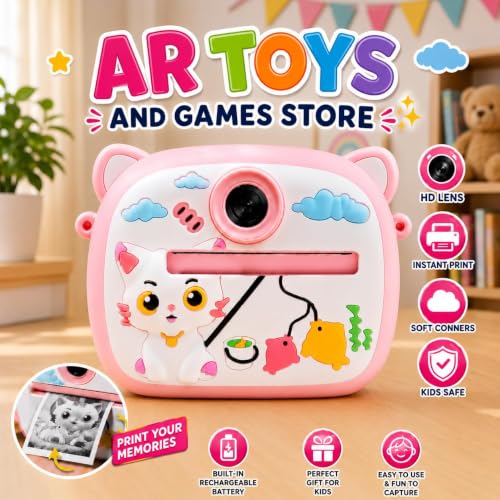 Image of Kids Instant Print Camera | Inkless Thermal Digital Camera with HD Video, Selfie, Music, Games, 2.4 inch Screen, SD Card Support | Gift for Boys & Girls (Multicolor)