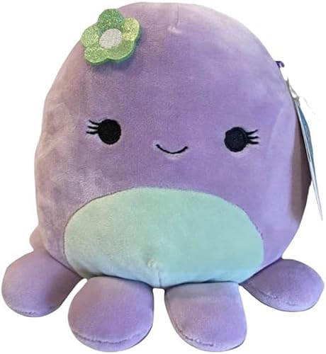 Squishmallow Kellytoy Oficial - Peluche oficial de Sea Life Squad Squishy de peluche suave (Pulpo violeta (flor verde), 7 pulgadas)