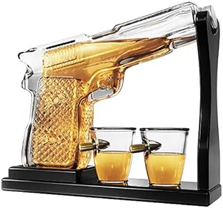 Pistol Gun Whiskey Decanter Bottle with Bullet Shot Glasses. Liquor Decanter Set for Vodka, Scotch, Bourbon