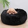Kalmerend Comfy Donut Kattenbed Pluche Warm Marshmallow Ronde Hondenkussen Nest Ademend Faux Bont Hond Bed Grot Mand voor Puppy Kitty, Zwart, 60cm
