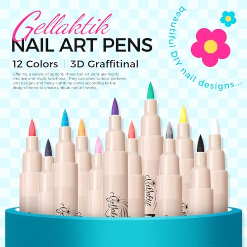 Image of 12 Colors 3D Nail Art Pens 0.7mm, Waterproof Quick Dry for DIY Nail Design