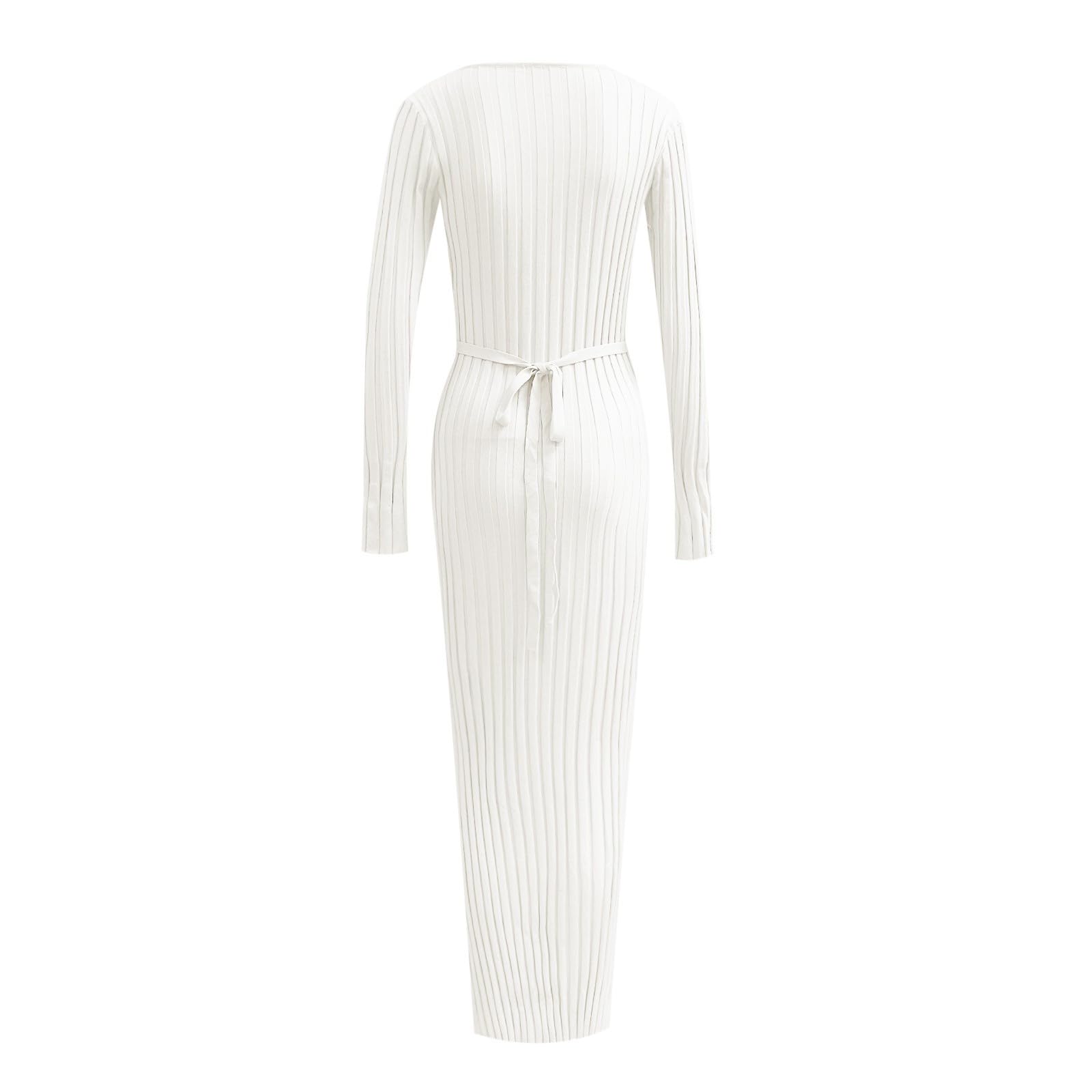 Vestido Largo Elegante De Punto con Cuello Alto Estructura Acanalada Diseño Ajustado Ropa Informal Adelgazante Ajuste En La Cintura