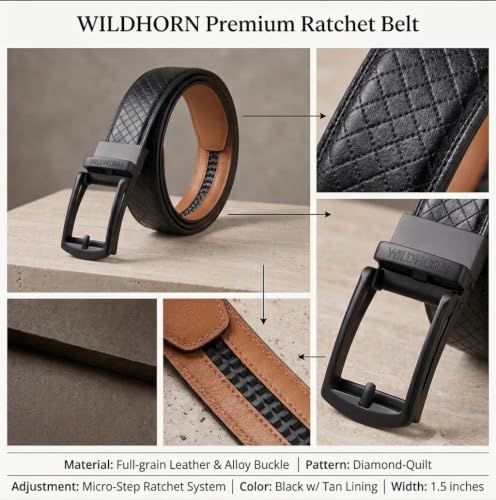 Image of WildHorn Men's Genuine Leather Belt for Men| Premium Auto-Lock Buckle | Adjustable up to 48 inch | Formal & Casual Wear | Micro-Adjust Fit | Stylish Gift Box Included