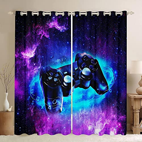 LKCD Cortinas Dormitorio Juvenil Video del Gamepad Gamer Lightning 140X160Cm Juego De Cortinas Opacas para Dormitorio con Impresión 3D para Habitación De Los Niños, Decoración del Salón