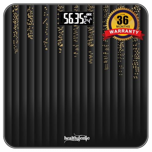 Image of Healthgenie Weight Machine for Body Weight Thick Tempered Glass LCD Display With 3 Years Warranty Weighing Scale Glitters Fall