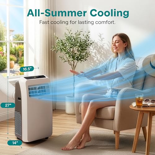 Image of SereneLife Portable Air Conditioner 12,000 BTU with Built-in Dehumidifier - Portable AC unit for rooms up to 550 sq ft - Small AC Unit Remote Control, Window Mount Exhaust Kit
