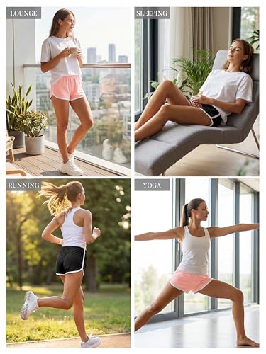 Image of URATOT 2 Pack Yoga Short Pants Summer Running Athletic Shorts Women Dance Gym Workout Elastic Waist Shorts