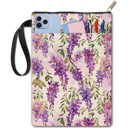 CRASPIRE Funda de Libro con Diseño de Flores de Glicina Funda Morada para Libros de Bolsillo Funda de Tela Lavable con Cremallera Y Bolsillo Adicional Amantes de la Lectura