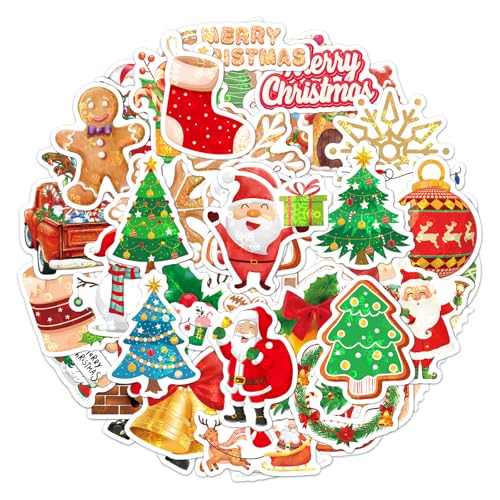 Christmas Stickers Self Adhesive Merry Christmas Labels Stickers Waterproof Vinyl Xmas Decoration Stickers Gift Wrap for Kids Card Scrapbooking Making Laptop Jars Bottles Decor F4-SDTZ (50PCS-A)