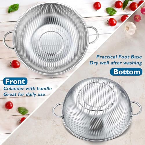 Image of KRESHU 22.5cm Stainless Steel Rice Washing Colander Strainer with Handle Micro-Perforated Strainer for Clean & Drain Vegetable /Fruit /Pasta /Rice Dishwasher Safe Washing Bowl (Pack of 1)