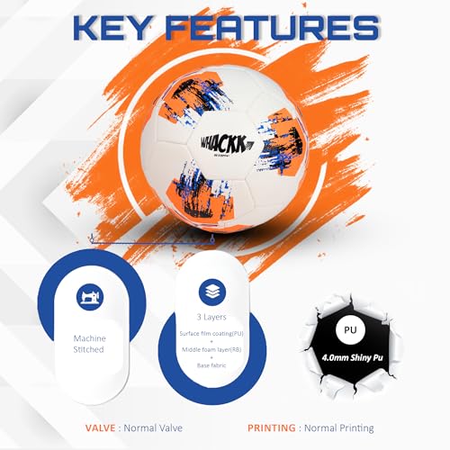 Image of WHACKK Zico HT-PU Football Orange Size 5 Soccerball Hand Stitched for Practice & Training - Original PVC Waterproof. 3 Layered Ideal Sports Ball for All Ages on Ground, Grass and Turf