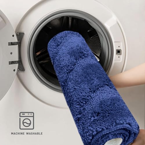 Image of Luxe Home Bath Mat Super Soft Microfiber Non Slip Scotland Waves Bathroom mats Water soak Washable Doormat for Home, Bedroom, Living Room (38x58 cm, Navy) Pack of 1