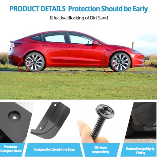 Image of Ruiya 2024-2026 Model 3 Mud Flaps Splash Guards for Tesla Model 3 Accessories No Drilling /Tape Mudflaps Wheel Liner Fenders Compatible with 2024 2025 2026 Tesla Model 3