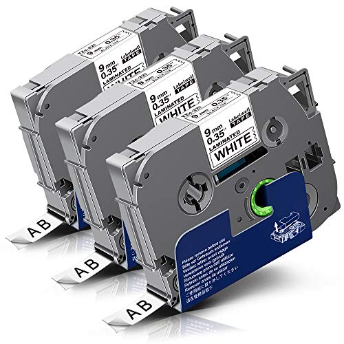 3x Labelwell TZc-221 9mm Schwarz auf Weiß Kompatibel Schriftband Ersatz für Brother Tz Tze-221 Tze221 für Brother P-touch Cube Plus PT-D210VP D600VP D400VP H107B P700 D200DW H105WB H105 H100LB P750W