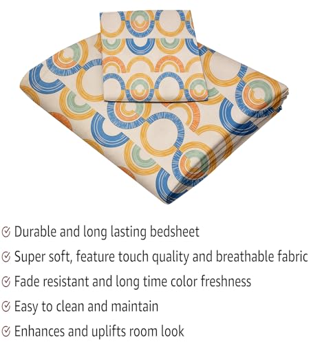 Image of IVAZA Ezyption Cotton Super Soft 240 TC Elastic Fitted All Around Elastic Printed King Size Double Bed Bedsheet with 2 Pillow Cover 72 inch X 78 inch Cream Blue