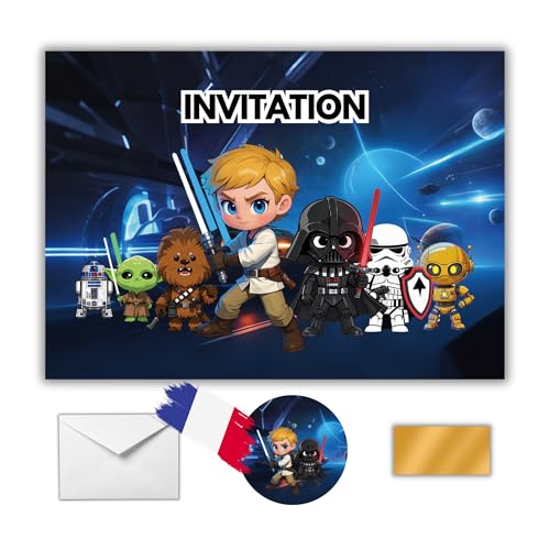 EVTI Cartes d’invitation anniversaire garçon à gratter Thème Guerriers des Étoiles, Invitations d'anniversaire Sabres lumineux en Français, Carton...
