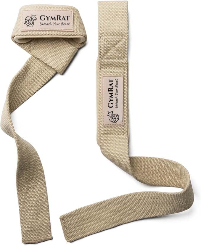 Image of GYMRAT Weight Lifting Straps with Padded Neoprene for Deadlifts, Strength Training, Gym Workouts - 22 inch Cotton Straps for Men & Women | Premium Fitness Gear (DEADLIFT STRAPS, BROWN)