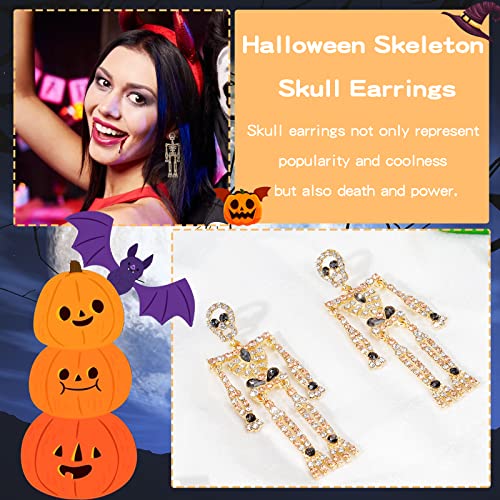Halloween Earrings Spooky Skull Skeleton Dangle Earrings for Women Bling Rhinestone Crystal Punk Gothic Jewelry Halloween Accessories Gifts4