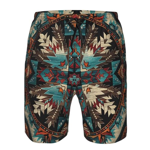 Round Native American Tribal Geometric Southwestern Men's Quick Dry Swim Trunks Surfing Beach Mesh Board Shorts4
